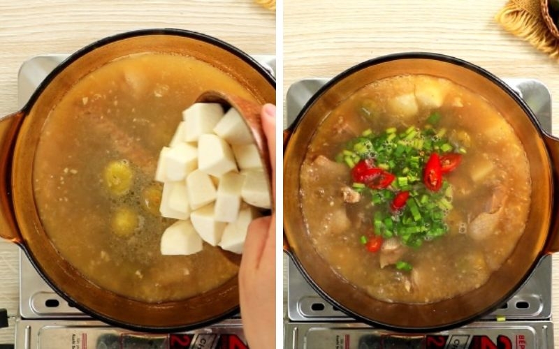 Thêm khoai sọ làm vịt om sấu