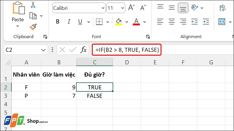 Hàm TRUE trong Excel ảnh 1