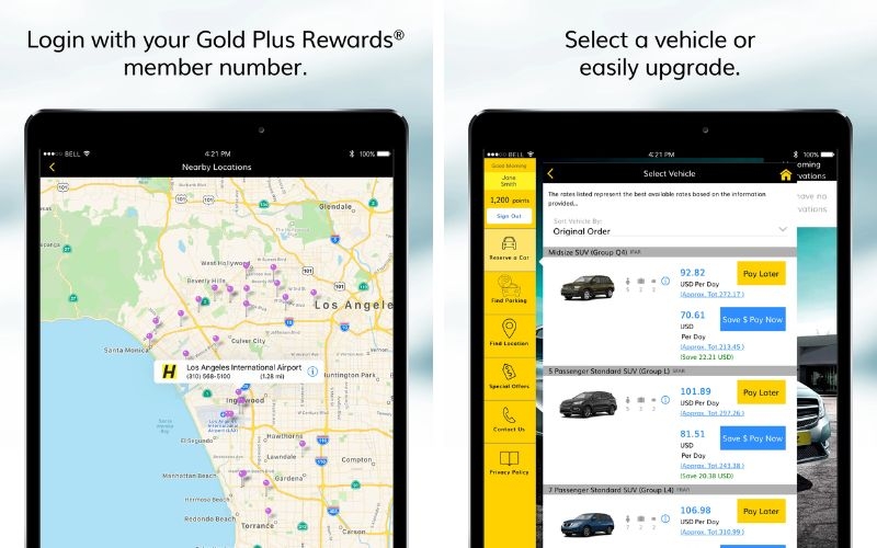 Quản lý điểm thưởng Gold Plus Rewards trên Hertz Car Rental