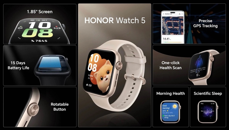 HONOR Watch 5 ra mắt: Màn hình lớn và sáng hơn, pin lên đến 15 ngày