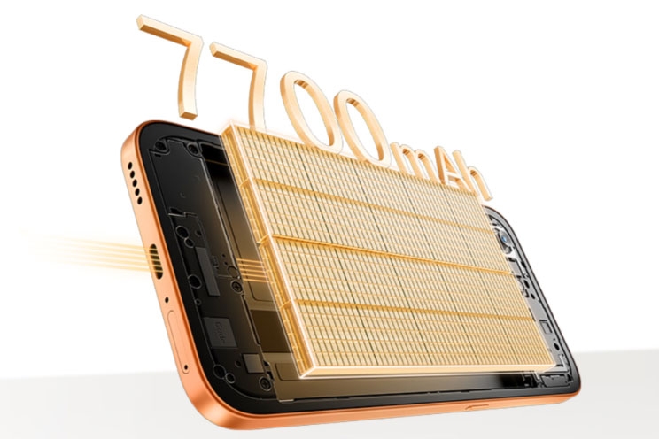 HONOR X8e 4G trang bị pin 7.700 mAh, hỗ trợ sạc nhanh 45 W cho nhu cầu sử dụng kéo dài.
