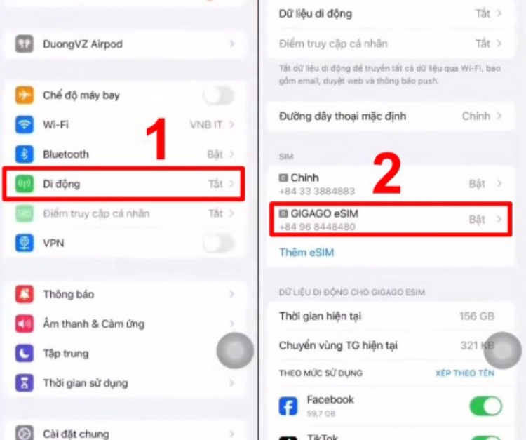 Chọn eSIM cần xóa