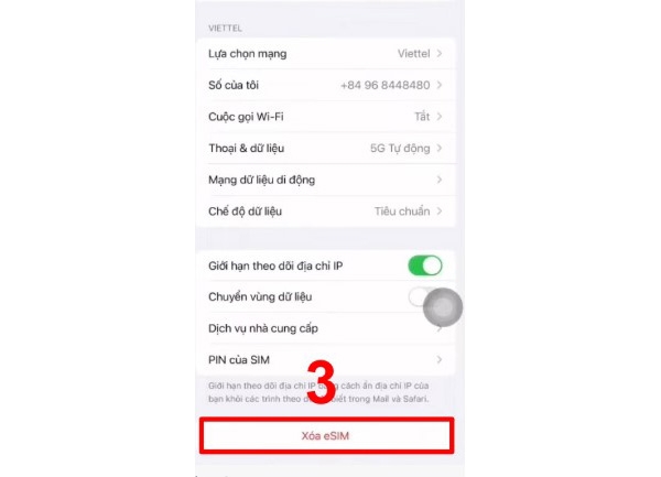 Thực hiện xoá eSIM