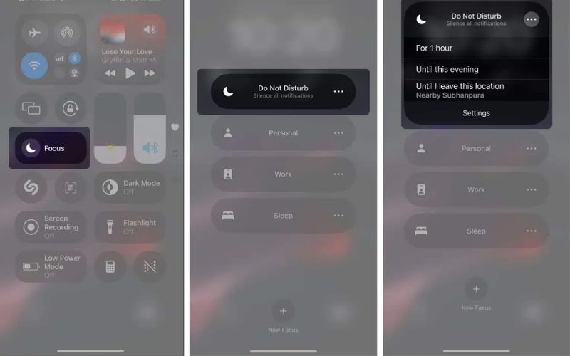 Cách kích hoạt chế độ Không làm phiền của iPhone từ trung tâm điều khiển
