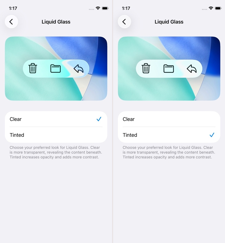 iOS 26.1 beta mới cho phép người dùng điều chỉnh độ trong suốt của Liquid Glass
