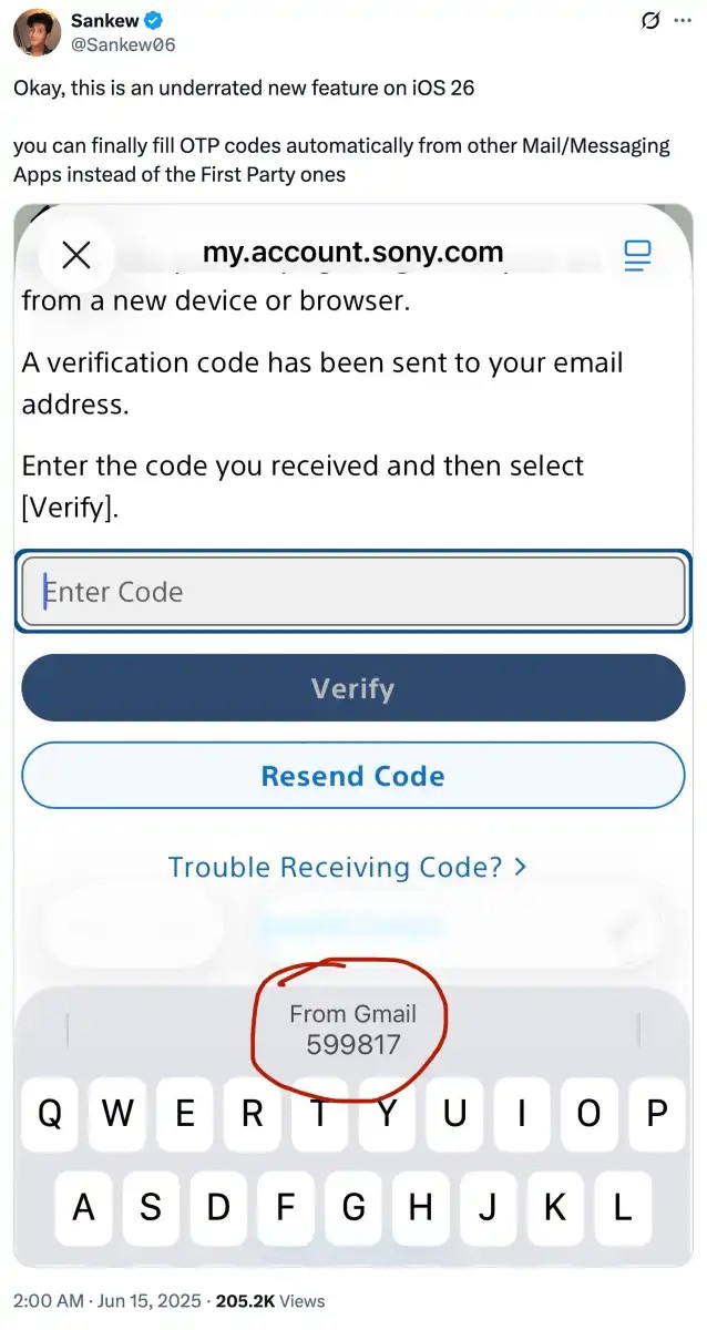 iOS 26 sẽ tự động điền mã xác minh từ Gmail và WhatsApp