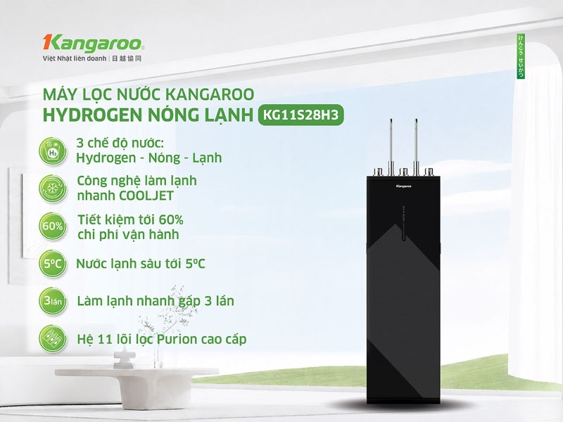 Máy lọc nước nóng lạnh RO Hydrogen Kangaroo KG11S28H3 11 lõi - hình 1