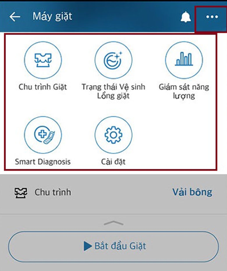 chon chuong trinh giat
