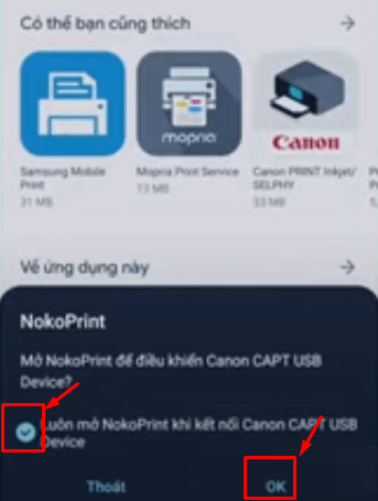mo nokoprint khi ket noi canon capt usb