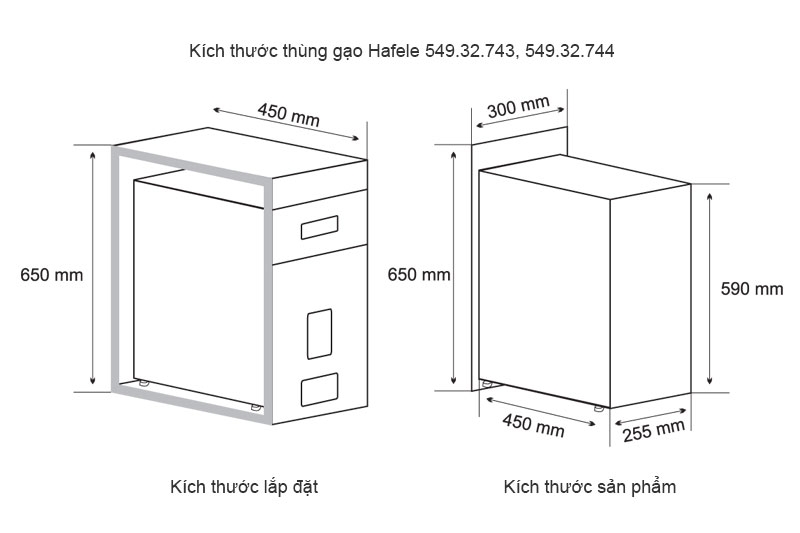 k&iacute;ch thước th&ugrave;ng gạo Hafele h&igrave;nh 3