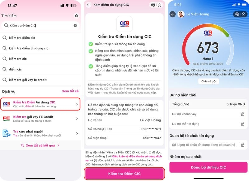 Hướng dẫn kiểm tra CIC trên MoMo