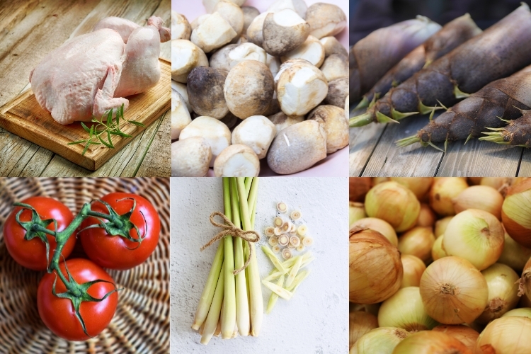 Nguyên liệu làm món lẩu gà măng cay