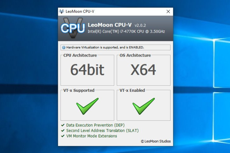 4. Cách kiểm tra công nghệ ảo hóa trên CPU bằng Leomoon CPU-V
