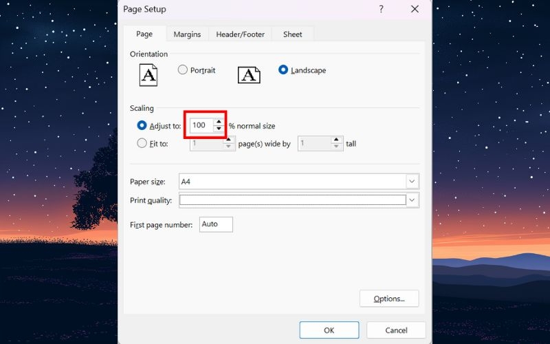 lỗi Excel bị thu nhỏ khi in hình 4