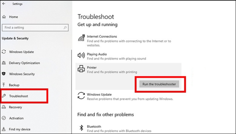 Chạy trình Troubleshooter cho máy in