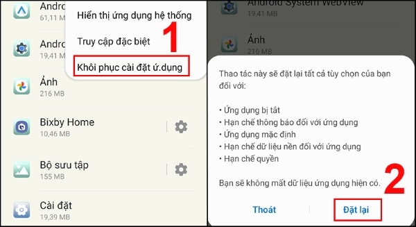 cai dat lai ung dung android