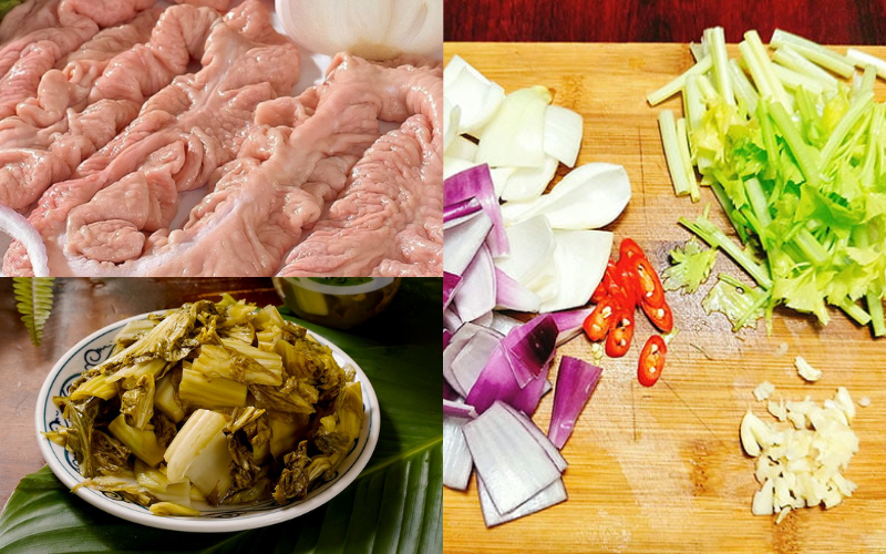 nguyên liệu làm lòng xào dưa chua