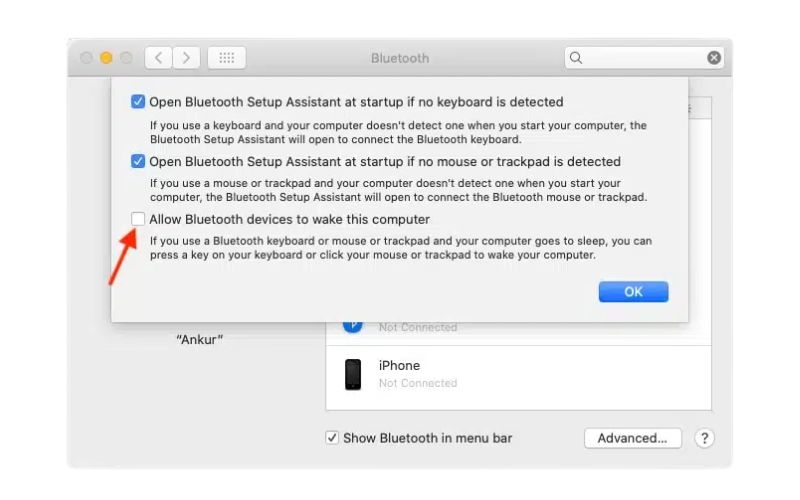 Tắt tính năng cho phép thiết bị Bluetooth đánh thức MacBook