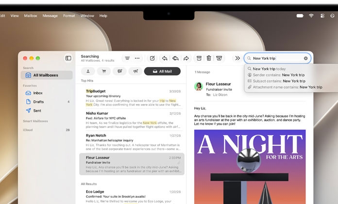 Khả năng tìm kiếm trong Mail được cải thiện trên macOS Golden Gate.
