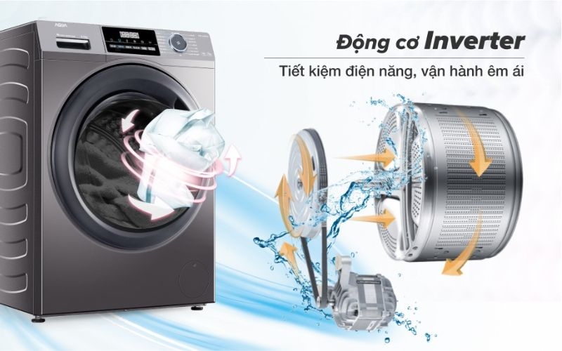 Máy giặt Aqua Inverter AQD-A802G.S được trang bị động cơ tiết kiệm điện