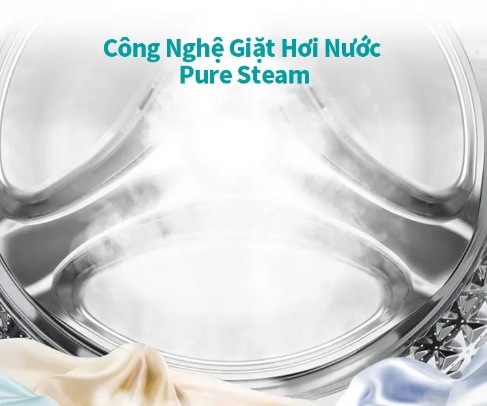 Hisense Inverter 10.5 kg WFQA1043BT sở hữu công nghệ giặt hơi nước Pure Steam