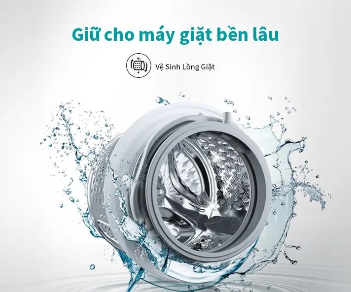 Hisense Inverter 10.5 kg WFQA1043BT vệ sinh lồng giặt tiện lợi