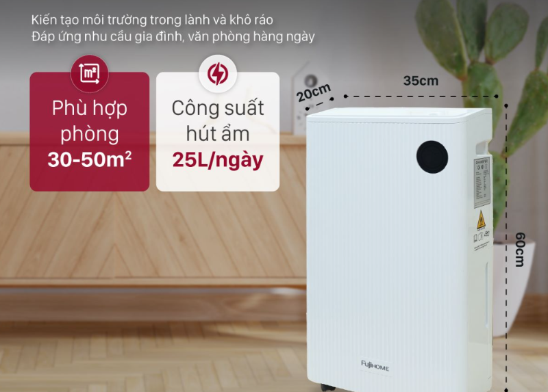 Máy hút ẩm 25 lít Fujihome DH25W-HEPA-NEW (hình 6)