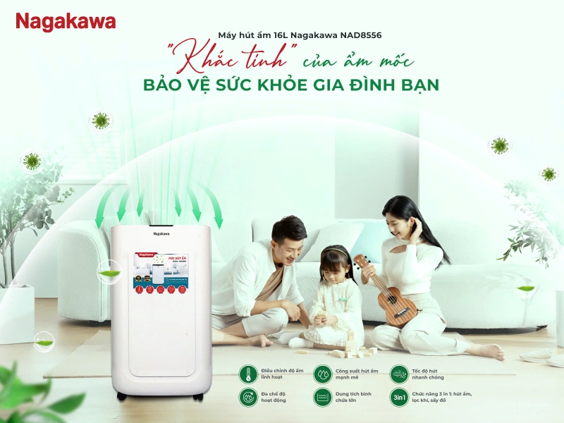 Máy hút ẩm 16 lít Nagakawa NAD8556 - hình 1