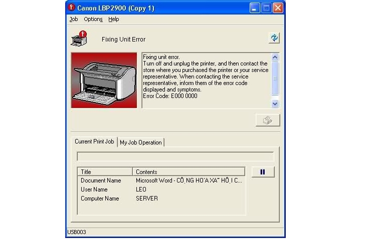 Máy in Canon 2900 báo lỗi E000 000 (Hình 1)