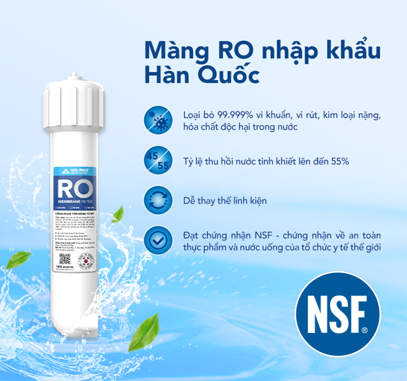 Màng lọc RO trên Máy lọc nước nóng lạnh RO Hydrogen Hòa Phát 11 lõi HPN666