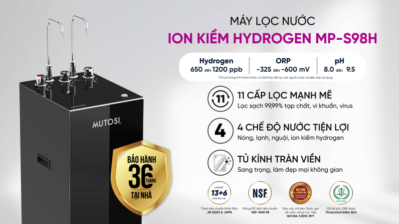 Máy lọc nước nóng lạnh RO Hydrogen Mutosi MP-S98H 9 lõi (hình 1)