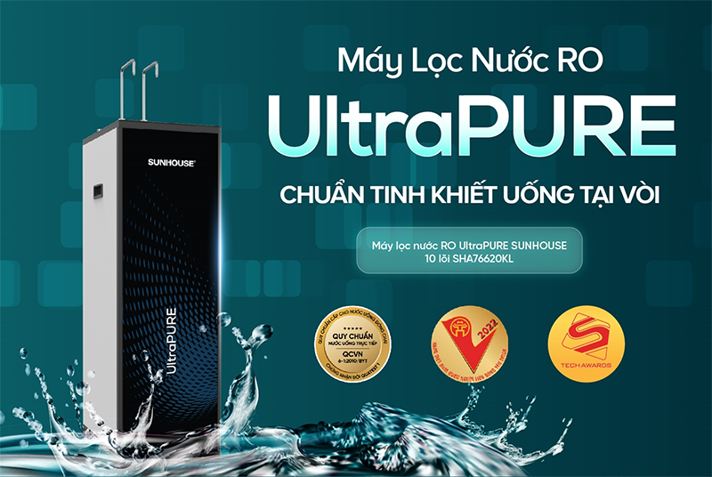 Máy lọc nước nóng lạnh RO Hydrogen Sunhouse 10 lõi SHA76620KL (hình 1)