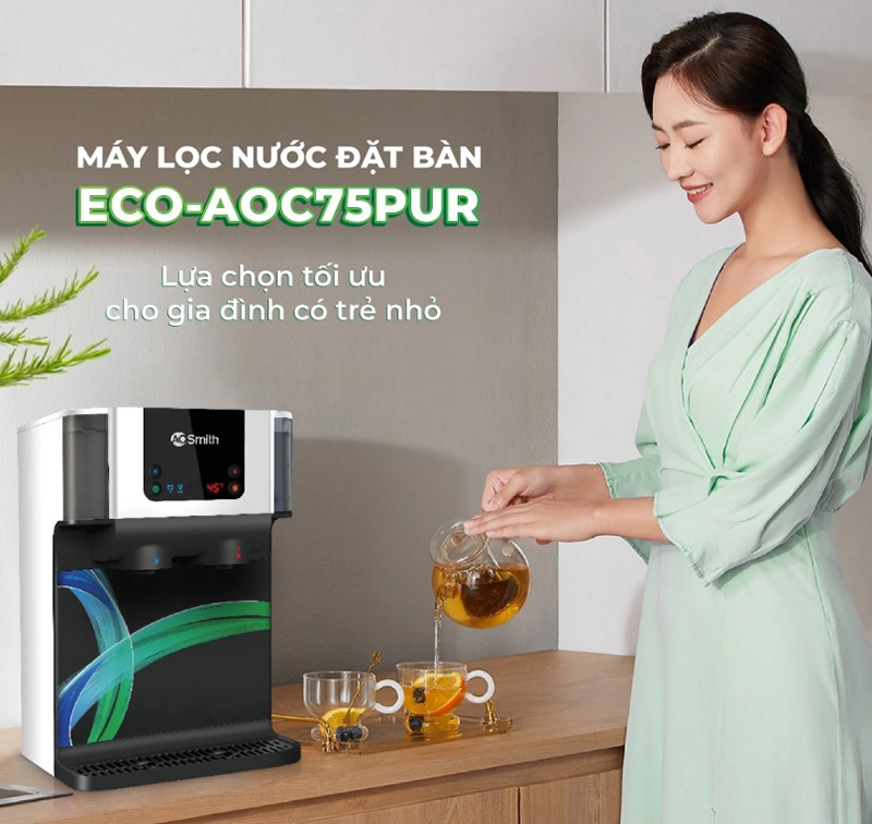  Máy lọc nước nóng nguội RO A.O. Smith 4 lõi ROSS ECO-AOC75PUR với công suất lọc đến 12 lít mỗi giờ