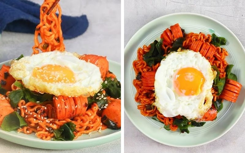 mì xào xúc xích rong biển
