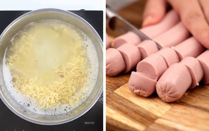 Sơ chế nguyên liệu làm mì xào xúc xích phô mai