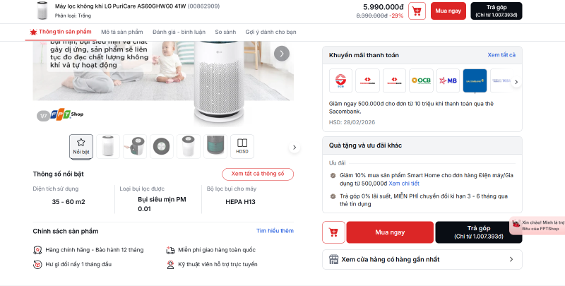 Mua m&aacute;y lọc kh&ocirc;ng kh&iacute; LG ở đ&acirc;u uy t&iacute;n? - h&igrave;nh 7