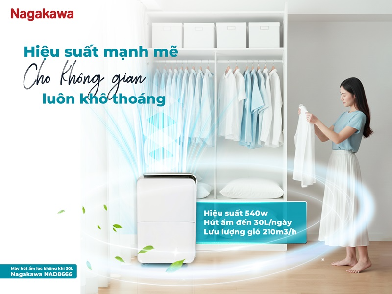 Máy hút ẩm lọc không khí 30 lít Nagakawa NAD8666 - hình 3