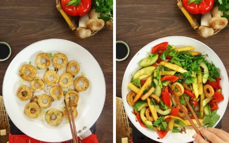 Xào nấm đùi gà với rau củ
