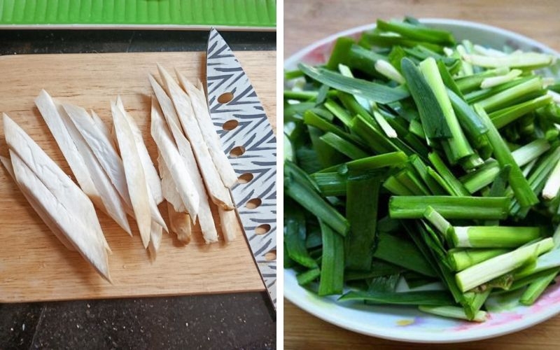 Sơ chế nguyên liệu làm nấm đùi gà xào giá hẹ