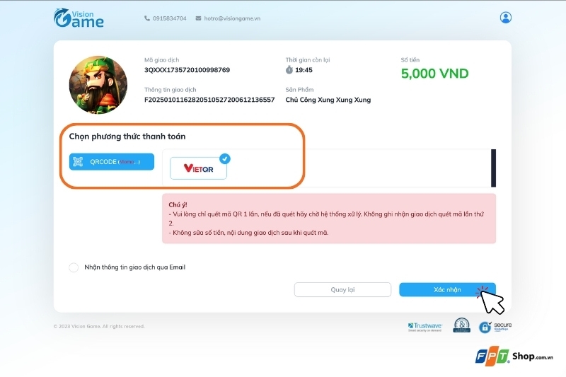 Phương thức thanh toán bằng VietQR (Quét QR code bằng Ví điện tử) 2