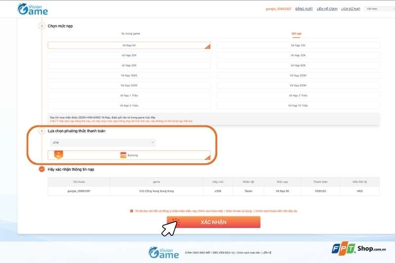 Phương thức thanh toán thẻ game bằng ATM 1
