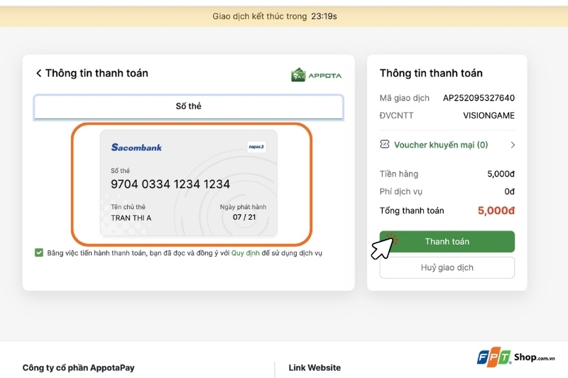 Phương thức thanh toán thẻ game bằng ATM