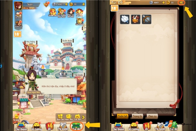 Cách nạp game Chủ Công Xung Xung Xung trên ngay trong game