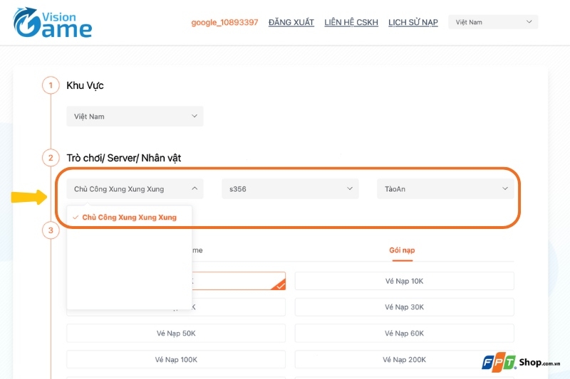 Cách nạp game Chủ Công Xung Xung Xung trên website 2