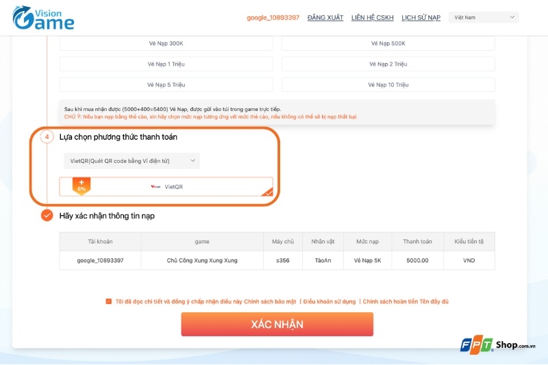 Phương thức thanh toán bằng VietQR (Quét QR code bằng Ví điện tử) 1