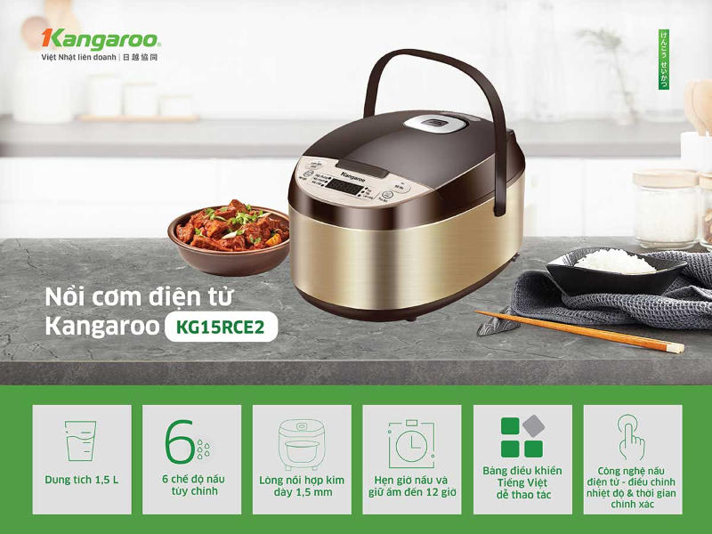 Nồi cơm điện tử Kangaroo KG15RCE2 hiện đại