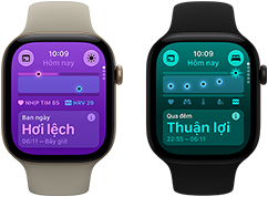 Hai thiết bị Apple Watch Series 12: vỏ nhôm, màu vàng nhạt, Sinh Hiệu Ban Ngày Hơi Lệch, Digital Crown, Dây Đeo Thể Thao màu be cát, vỏ nhôm, màu đen, Sinh Hiệu Qua Đêm Thuận Lợi, Digital Crown, Dây Đeo Thể Thao màu đen