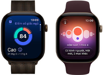 Apple Watch Series 12, vỏ nhôm, màu đồng đậm, biểu đồ điểm số giấc ngủ hình tròn, Digital Crown, Dây Quấn Milan, màu đồng đậm