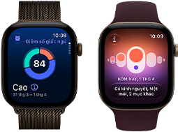 Apple Watch Series 12, vỏ nhôm, màu đồng đậm, biểu đồ điểm số giấc ngủ hình tròn, Digital Crown, Dây Quấn Milan, màu đồng đậm