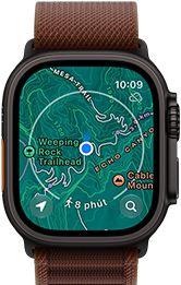 Apple Watch Ultra 4, vỏ titan, màu đen, kết nối qua vệ tinh, mặt ngoài bên phải, Digital Crown, nút sườn nhô lên, Dây Quấn Alpine, màu đỏ burgundy